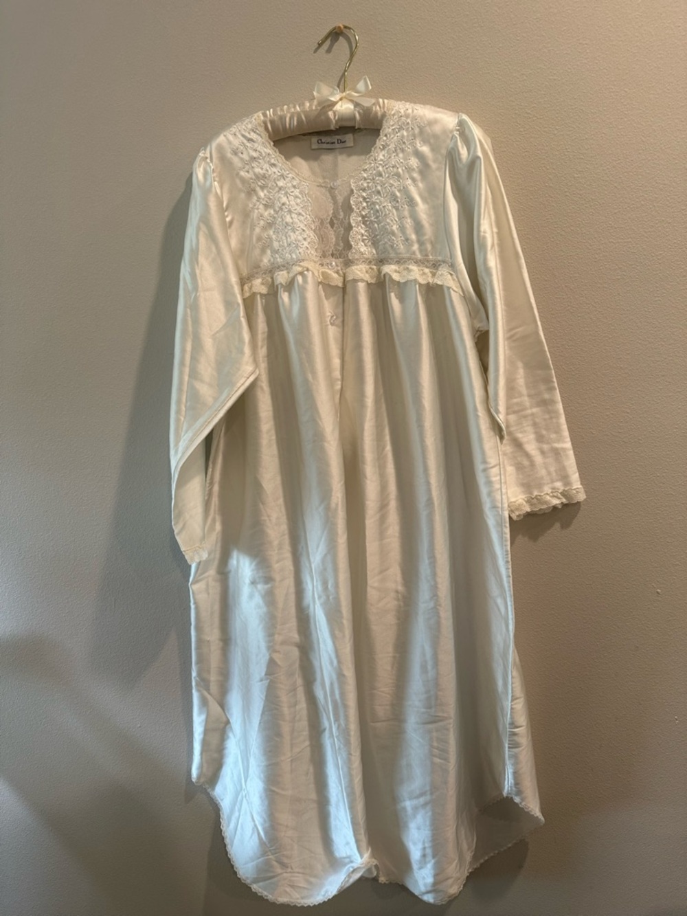 Inasne Vintage Christian Dior From The 70’s White Lace Trim Nightgown